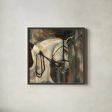 Dressage by Jeanette Vertentes. Shown in a sleek black glass frame for a contemporary gallery look. Available as an archival giclee rolled canvas, fine art paper, or poster print. SKU 49340a.
