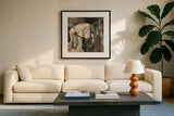 Dressage by Jeanette Vertentes. Displayed in a glass frame with matte in a clean modern living room. Available as an archival giclee rolled canvas, fine art paper, or poster print. SKU 49340a.