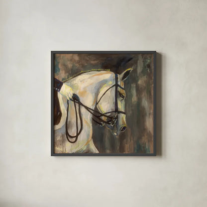 Dressage v2 by Jeanette Vertentes. Shown in a sleek black glass frame for a contemporary gallery look. Available as an archival giclee rolled canvas, fine art paper, or poster print. SKU 51479a.