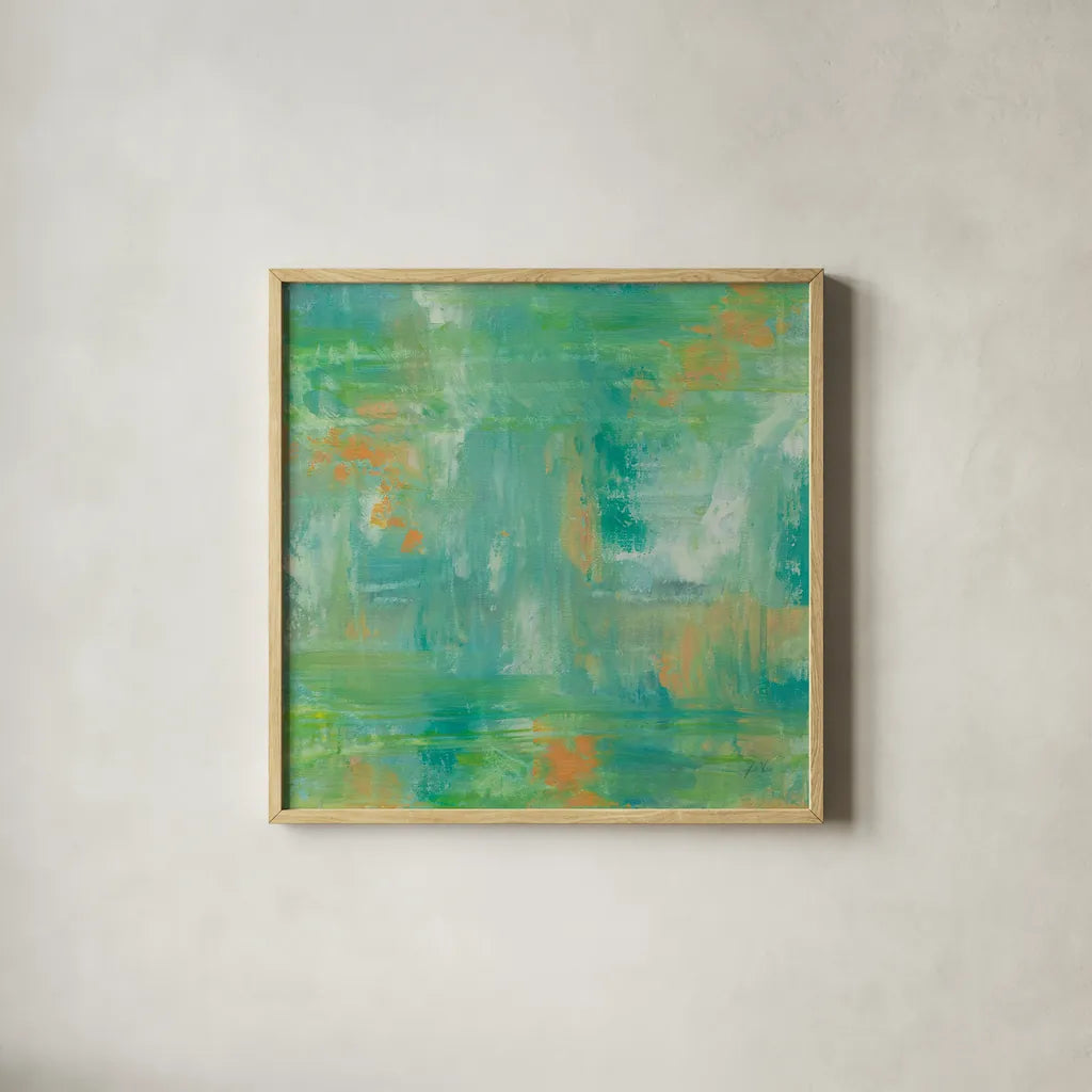 Ecstasy by Jeanette Vertentes. Shown in a natural wood glass frame for a timeless modern aesthetic. Available as an archival giclee rolled canvas, fine art paper, or poster print. SKU 55480a.