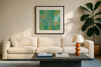 Ecstasy by Jeanette Vertentes. Displayed in a glass frame with matte in a clean modern living room. Available as an archival giclee rolled canvas, fine art paper, or poster print. SKU 55480a.