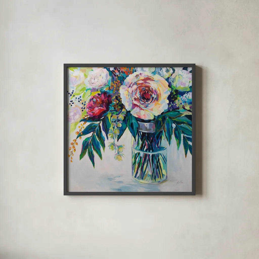 Elation by Jeanette Vertentes. Shown in a sleek black glass frame for a contemporary gallery look. Available as an archival giclee rolled canvas, fine art paper, or poster print. SKU 59809a.