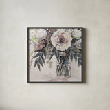 Elation Greige by Jeanette Vertentes. Shown in a sleek black glass frame for a contemporary gallery look. Available as an archival giclee rolled canvas, fine art paper, or poster print. SKU 61740a.