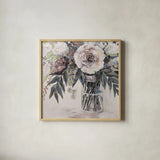 Elation Greige by Jeanette Vertentes. Shown in a natural wood glass frame for a timeless modern aesthetic. Available as an archival giclee rolled canvas, fine art paper, or poster print. SKU 61740a.