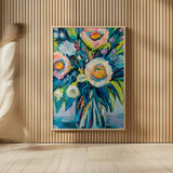 End of Summer Bouquet by Jeanette Vertentes. shown as over sized large wall art. Available as an archival giclee rolled canvas, fine art paper, or poster print. SKU 75677h.