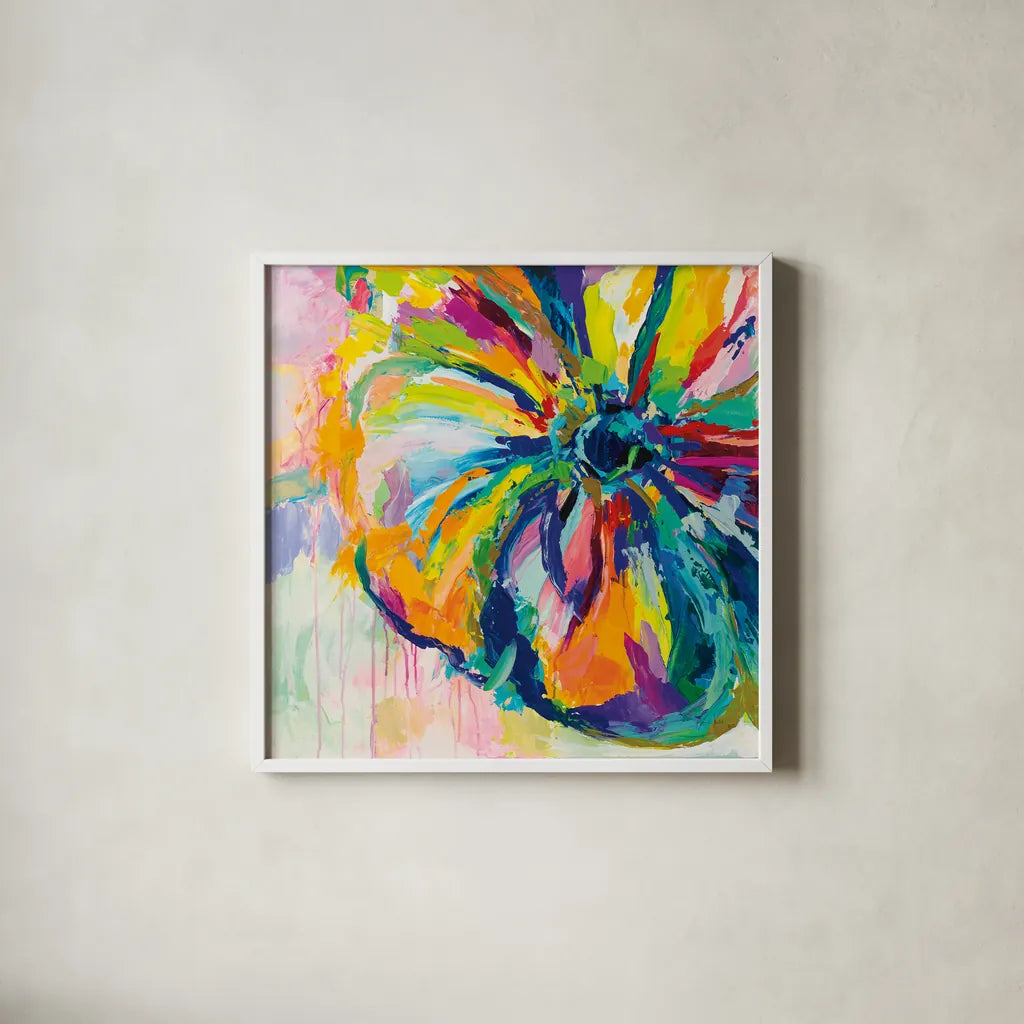 Engaging by Jeanette Vertentes. Shown in a crisp white glass frame for a clean and minimalist style. Available as an archival giclee rolled canvas, fine art paper, or poster print. SKU 64385a.