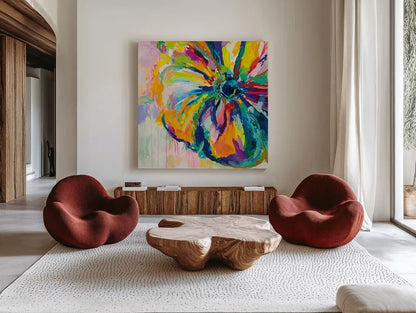 Engaging by Jeanette Vertentes. Shown as extra-large giant wall art in a modern living room. Available as an archival giclee rolled canvas, fine art paper, or poster print. SKU 64385a.