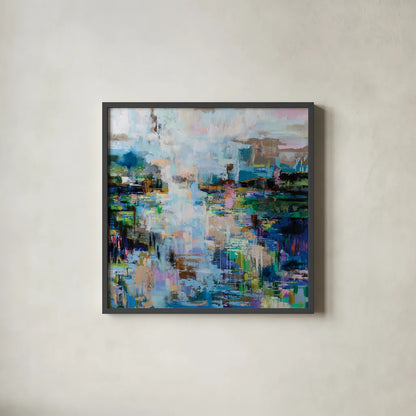 Evolving by Jeanette Vertentes. Shown in a sleek black glass frame for a contemporary gallery look. Available as an archival giclee rolled canvas, fine art paper, or poster print. SKU 86791a.
