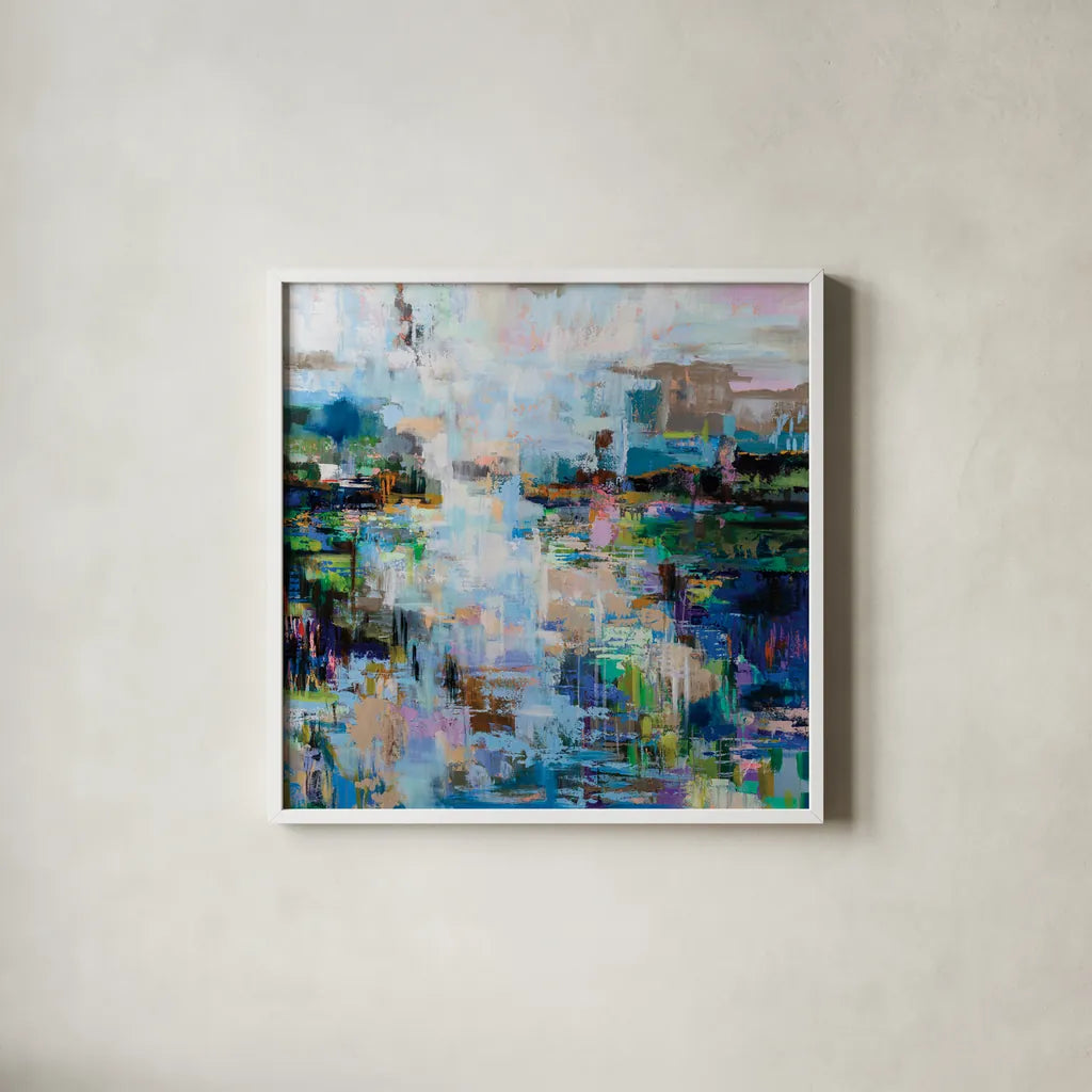 Evolving by Jeanette Vertentes. Shown in a crisp white glass frame for a clean and minimalist style. Available as an archival giclee rolled canvas, fine art paper, or poster print. SKU 86791a.
