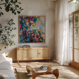 Exhilaration by Jeanette Vertentes. Shown in a natural wood frame in a cozy modern living room. Available as an archival giclee rolled canvas, fine art paper, or poster print. SKU 103175a.