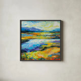 Fall Marsh by Jeanette Vertentes. Shown in a sleek black glass frame for a contemporary gallery look. Available as an archival giclee rolled canvas, fine art paper, or poster print. SKU 67243a.