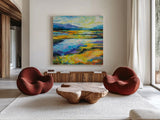 Fall Marsh by Jeanette Vertentes. Shown as extra-large giant wall art in a modern living room. Available as an archival giclee rolled canvas, fine art paper, or poster print. SKU 67243a.