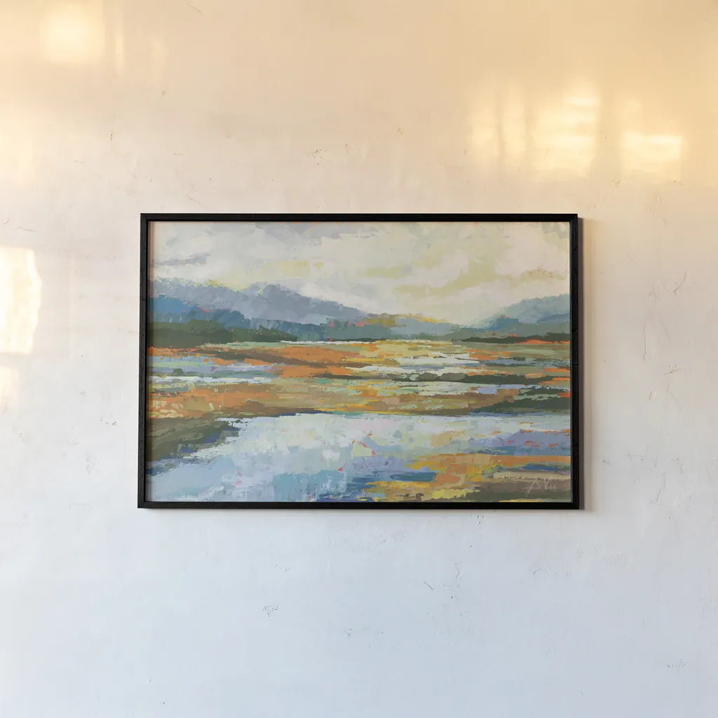 Fall Marsh Warm Crop by Jeanette Vertentes. shown as a paper print in a black flame. Available as a archival giclee rolled canvas, fine art paper, or poster print. SKU 68094i.