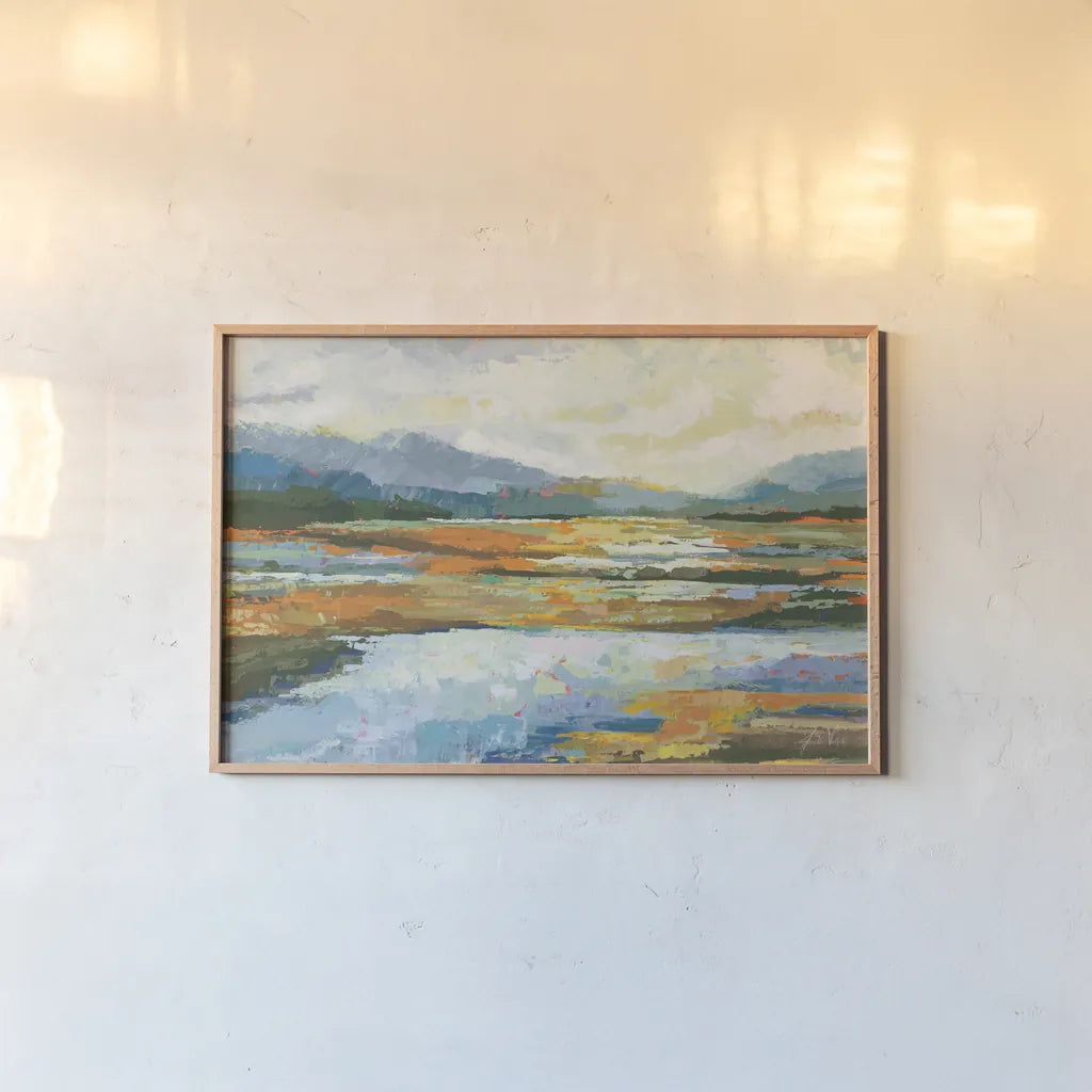 Fall Marsh Warm Crop by Jeanette Vertentes. shown as a paper print in a natural frame. Available as a archival giclee rolled canvas, fine art paper, or poster print. SKU 68094i.