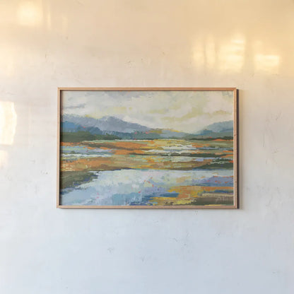 Fall Marsh Warm Crop by Jeanette Vertentes. shown as a paper print in a natural frame. Available as a archival giclee rolled canvas, fine art paper, or poster print. SKU 68094i.