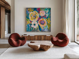 Festive by Jeanette Vertentes. Shown as extra-large giant wall art in a modern living room. Available as an archival giclee rolled canvas, fine art paper, or poster print. SKU 67247a.