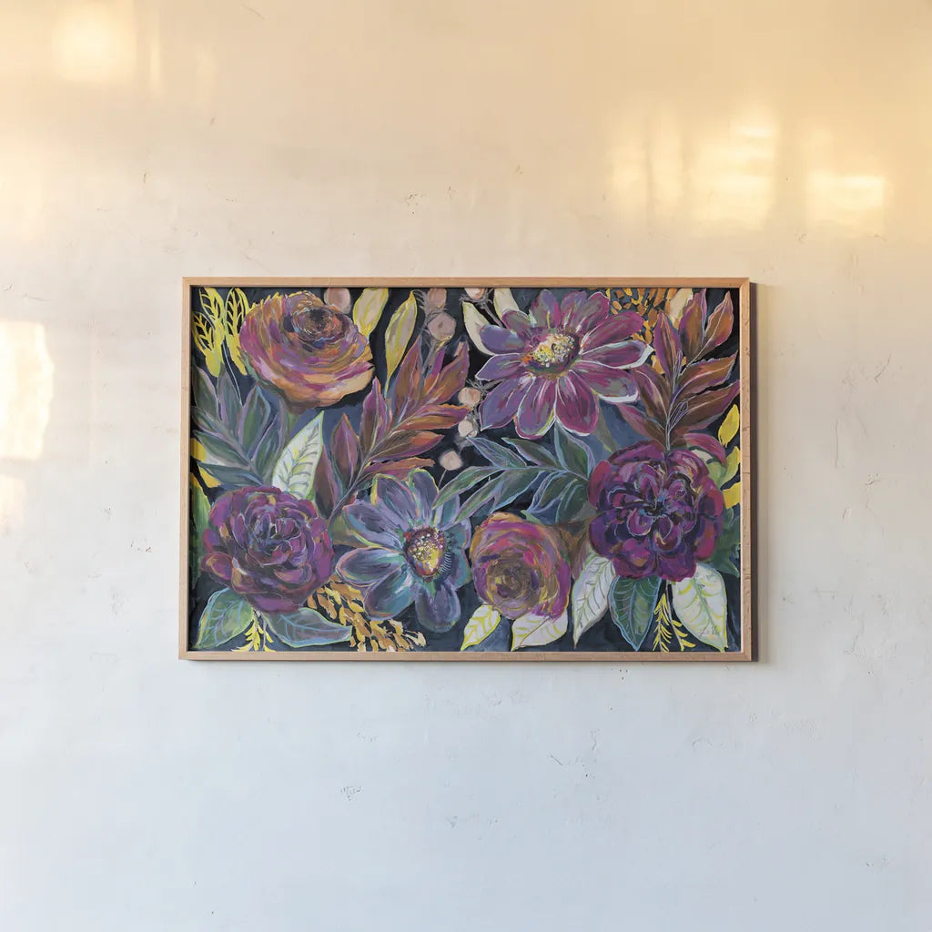 Festive Season I Dark by Jeanette Vertentes. shown as a paper print in a natural frame. Available as a archival giclee rolled canvas, fine art paper, or poster print. SKU 61317i.