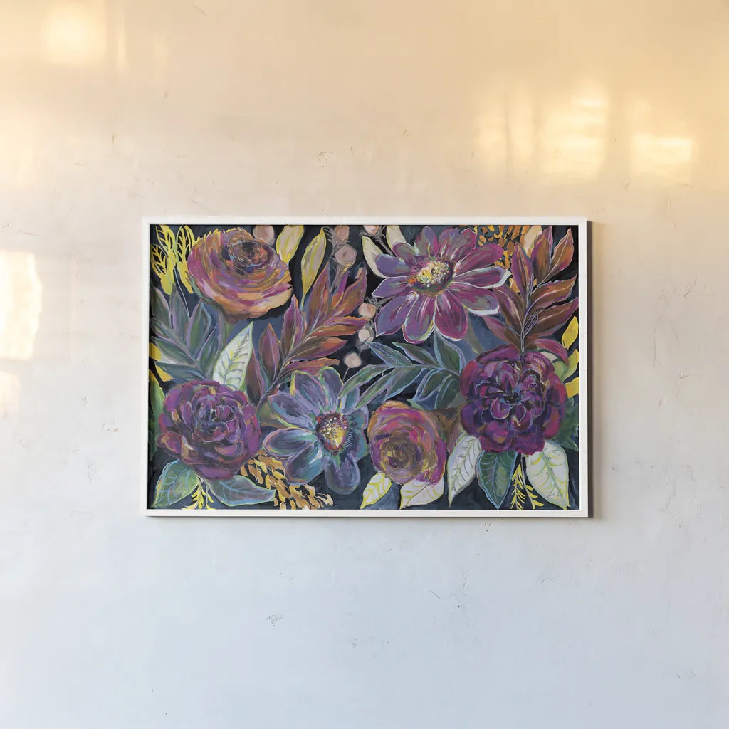 Festive Season I Dark by Jeanette Vertentes. shown as a paper print in a white frame. Available as a archival giclee rolled canvas, fine art paper, or poster print. SKU 61317i.