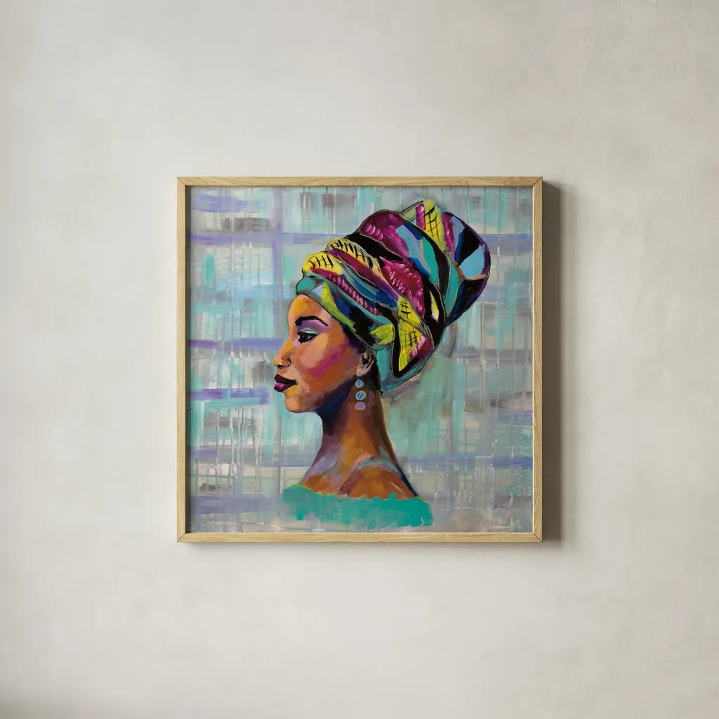 Fierce by Jeanette Vertentes. Shown in a natural wood glass frame for a timeless modern aesthetic. Available as an archival giclee rolled canvas, fine art paper, or poster print. SKU 53243a.
