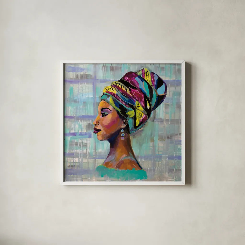 Fierce by Jeanette Vertentes. Shown in a crisp white glass frame for a clean and minimalist style. Available as an archival giclee rolled canvas, fine art paper, or poster print. SKU 53243a.
