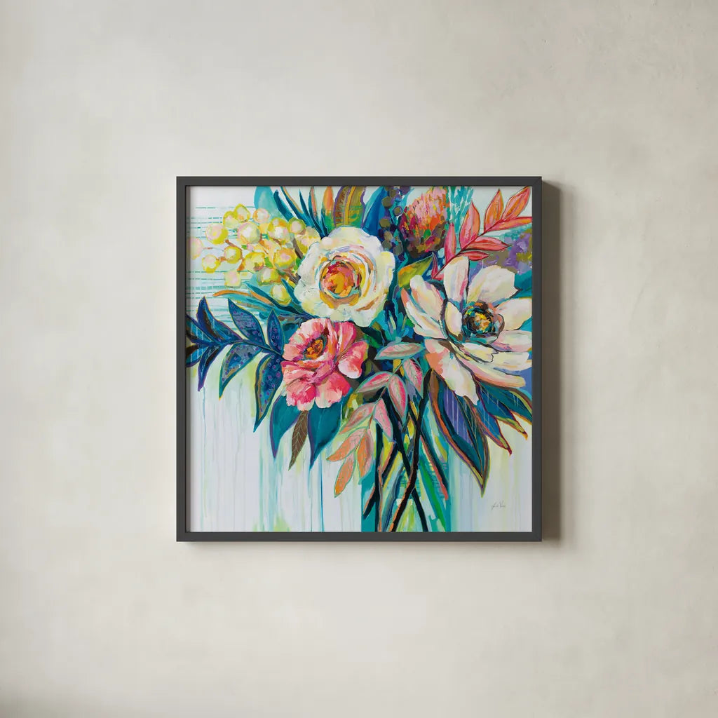 First Date by Jeanette Vertentes. Shown in a sleek black glass frame for a contemporary gallery look. Available as an archival giclee rolled canvas, fine art paper, or poster print. SKU 56807a.