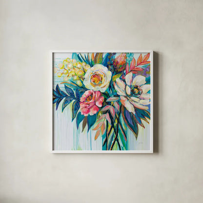 First Date by Jeanette Vertentes. Shown in a crisp white glass frame for a clean and minimalist style. Available as an archival giclee rolled canvas, fine art paper, or poster print. SKU 56807a.