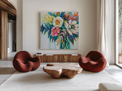 First Date by Jeanette Vertentes. Shown as extra-large giant wall art in a modern living room. Available as an archival giclee rolled canvas, fine art paper, or poster print. SKU 56807a.