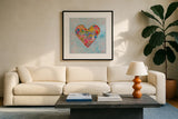 First Love by Jeanette Vertentes. Displayed in a glass frame with matte in a clean modern living room. Available as an archival giclee rolled canvas, fine art paper, or poster print. SKU 78270a.