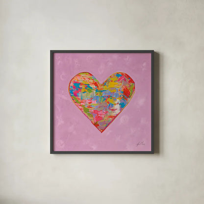 First Love on Pink by Jeanette Vertentes. Shown in a sleek black glass frame for a contemporary gallery look. Available as an archival giclee rolled canvas, fine art paper, or poster print. SKU 78560a.