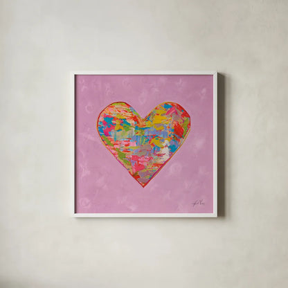 First Love on Pink by Jeanette Vertentes. Shown in a crisp white glass frame for a clean and minimalist style. Available as an archival giclee rolled canvas, fine art paper, or poster print. SKU 78560a.