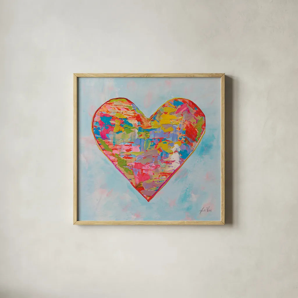 First Love v2 by Jeanette Vertentes. Shown in a natural wood glass frame for a timeless modern aesthetic. Available as an archival giclee rolled canvas, fine art paper, or poster print. SKU 89191a.