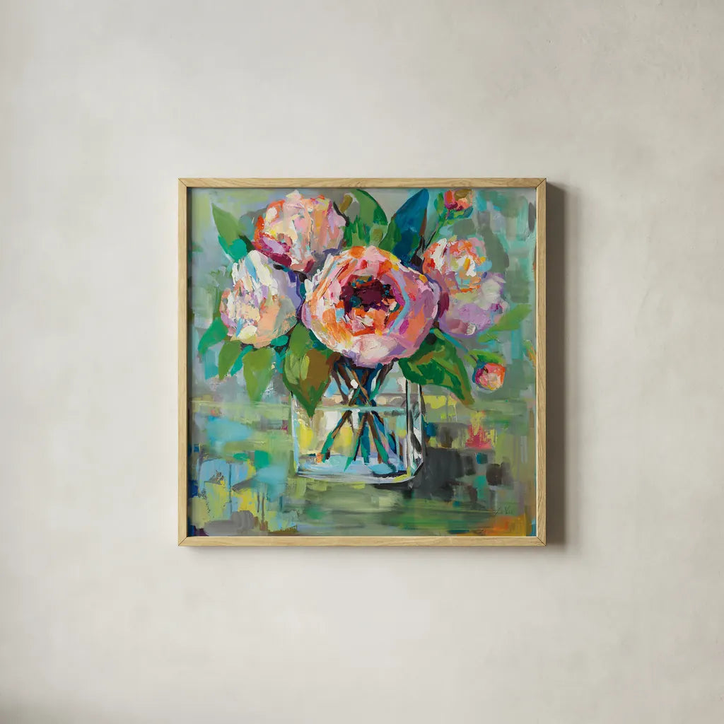 First of the Season by Jeanette Vertentes. Shown in a natural wood glass frame for a timeless modern aesthetic. Available as an archival giclee rolled canvas, fine art paper, or poster print. SKU 53184a.