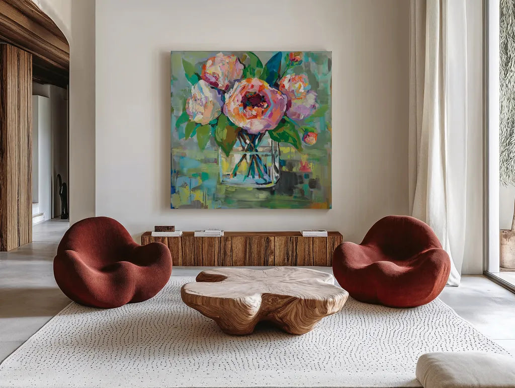 First of the Season by Jeanette Vertentes. Shown as extra-large giant wall art in a modern living room. Available as an archival giclee rolled canvas, fine art paper, or poster print. SKU 53184a.