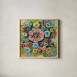 Floral Fireworks by Jeanette Vertentes. Shown in a natural wood glass frame for a timeless modern aesthetic. Available as an archival giclee rolled canvas, fine art paper, or poster print. SKU 53914a.