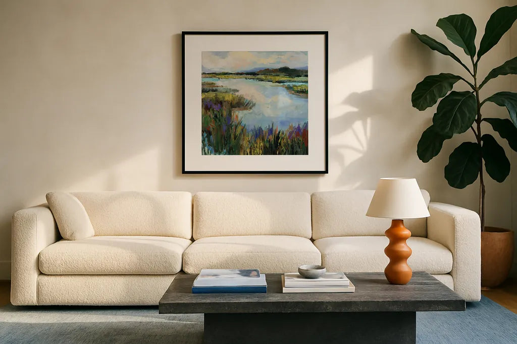 Found by Jeanette Vertentes. Displayed in a glass frame with matte in a clean modern living room. Available as an archival giclee rolled canvas, fine art paper, or poster print. SKU 89216a.