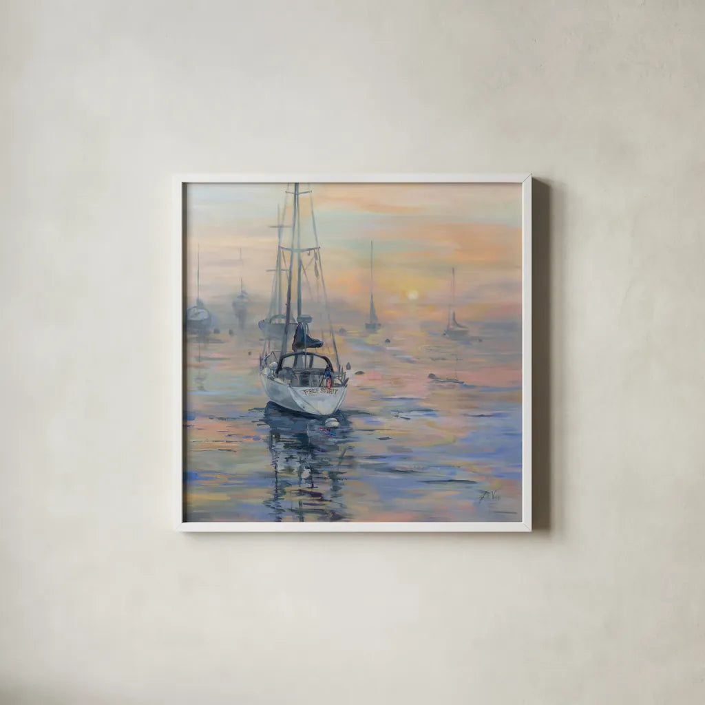 Free Spirit by Jeanette Vertentes. Shown in a crisp white glass frame for a clean and minimalist style. Available as an archival giclee rolled canvas, fine art paper, or poster print. SKU 100302a.