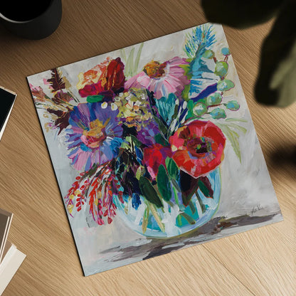 Garden Fiesta by Jeanette Vertentes. Shown as a detailed flat fine art print, highlighting archival giclee quality. Available as an archival giclee rolled canvas, fine art paper, or poster print. SKU 88394a.