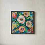Garden View by Jeanette Vertentes. Shown in a sleek black glass frame for a contemporary gallery look. Available as an archival giclee rolled canvas, fine art paper, or poster print. SKU 54418a.