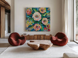 Garden View by Jeanette Vertentes. Shown as extra-large giant wall art in a modern living room. Available as an archival giclee rolled canvas, fine art paper, or poster print. SKU 54418a.