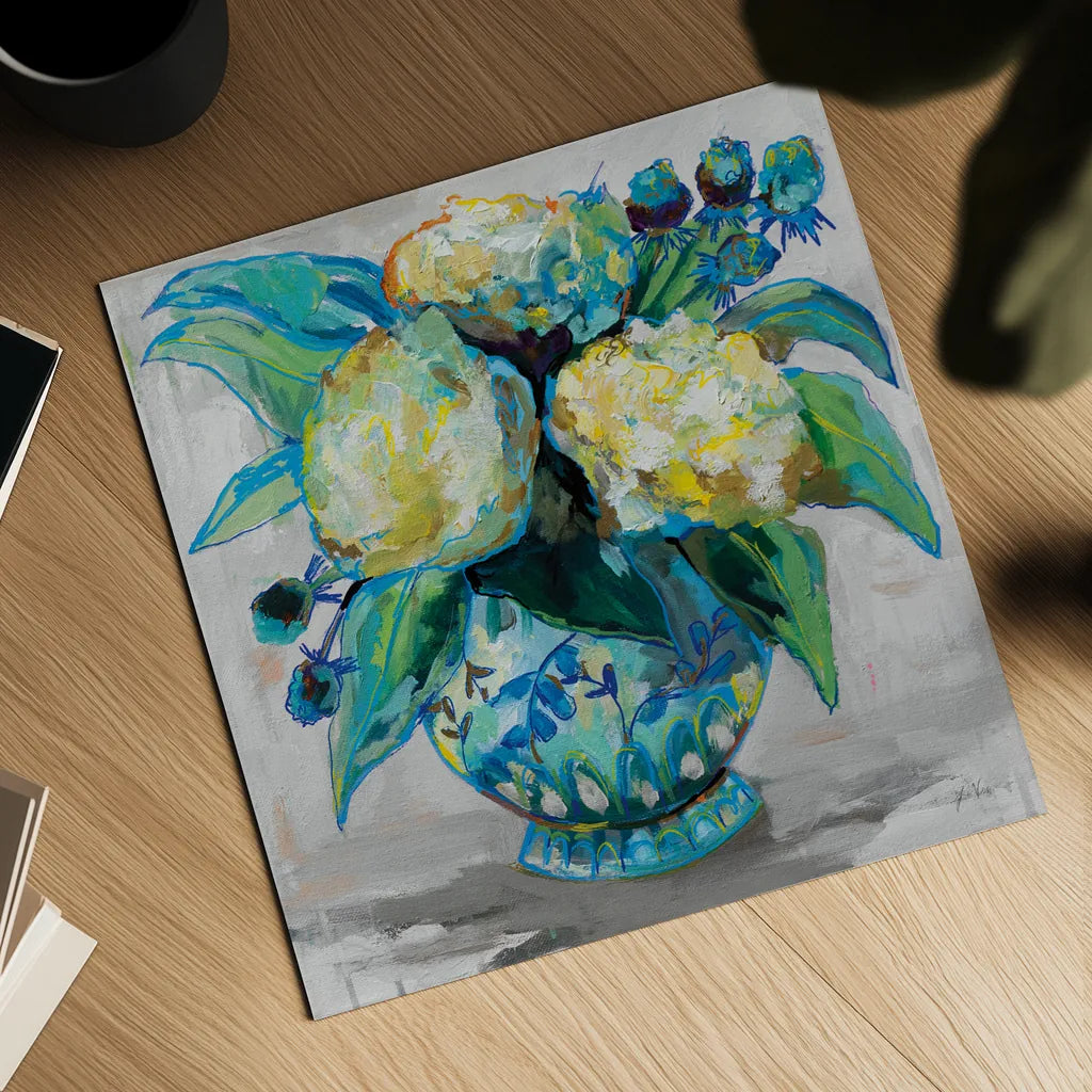 Ginger Jar I Gray by Jeanette Vertentes. Shown as a detailed flat fine art print, highlighting archival giclee quality. Available as an archival giclee rolled canvas, fine art paper, or poster print. SKU 54308a.