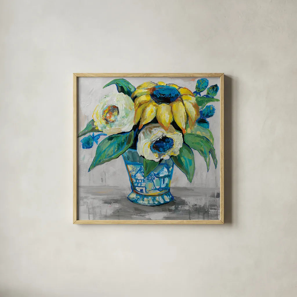 Ginger Jar II Gray by Jeanette Vertentes. Shown in a natural wood glass frame for a timeless modern aesthetic. Available as an archival giclee rolled canvas, fine art paper, or poster print. SKU 54309a.