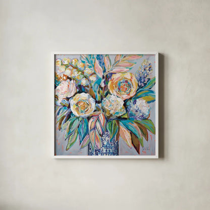 Ginger Party Light by Jeanette Vertentes. Shown in a crisp white glass frame for a clean and minimalist style. Available as an archival giclee rolled canvas, fine art paper, or poster print. SKU 75826a.