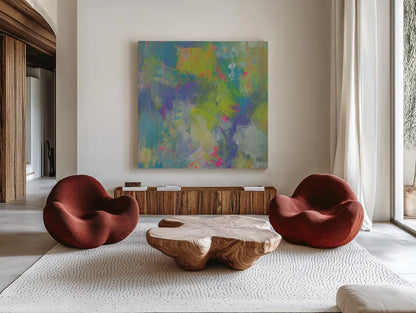 Glee by Jeanette Vertentes. Shown as extra-large giant wall art in a modern living room. Available as an archival giclee rolled canvas, fine art paper, or poster print. SKU 55479a.