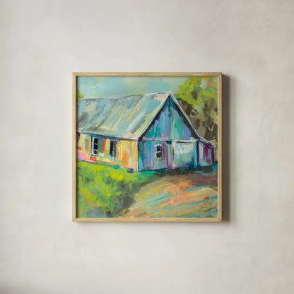 Going to the Country I by Jeanette Vertentes. Shown in a natural wood glass frame for a timeless modern aesthetic. Available as an archival giclee rolled canvas, fine art paper, or poster print. SKU 53190a.
