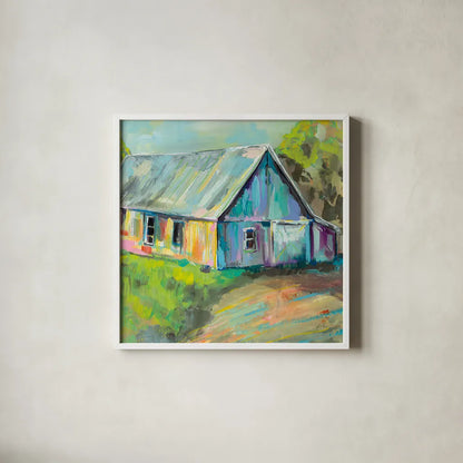 Going to the Country I by Jeanette Vertentes. Shown in a crisp white glass frame for a clean and minimalist style. Available as an archival giclee rolled canvas, fine art paper, or poster print. SKU 53190a.
