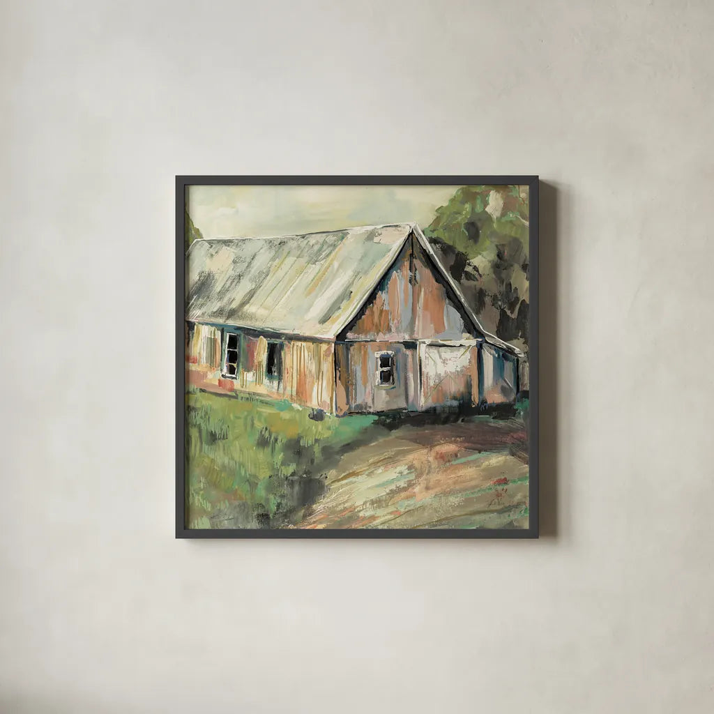 Going to the Country I Earth by Jeanette Vertentes. Shown in a sleek black glass frame for a contemporary gallery look. Available as an archival giclee rolled canvas, fine art paper, or poster print. SKU 56474a.