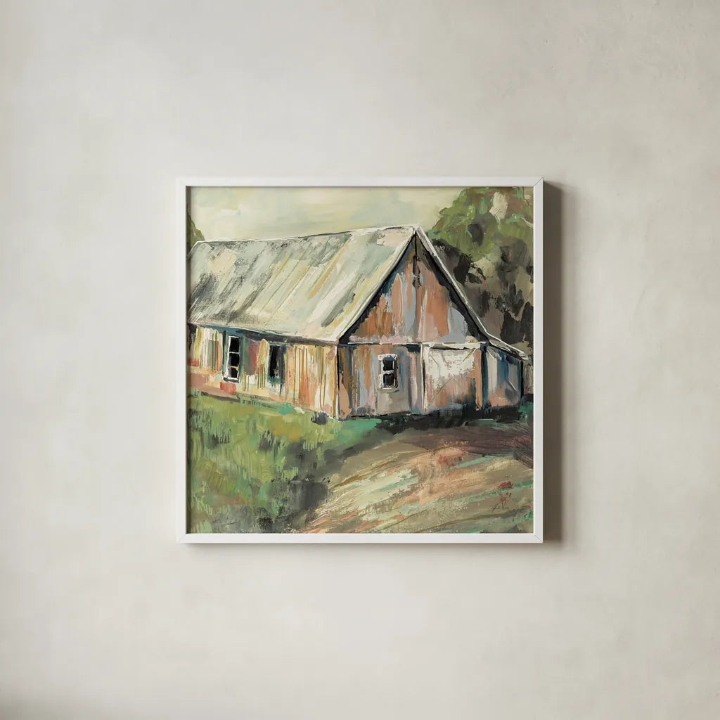 Going to the Country I Earth by Jeanette Vertentes. Shown in a crisp white glass frame for a clean and minimalist style. Available as an archival giclee rolled canvas, fine art paper, or poster print. SKU 56474a.