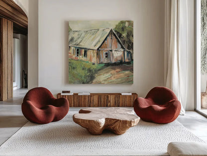Going to the Country I Earth by Jeanette Vertentes. Shown as extra-large giant wall art in a modern living room. Available as an archival giclee rolled canvas, fine art paper, or poster print. SKU 56474a.