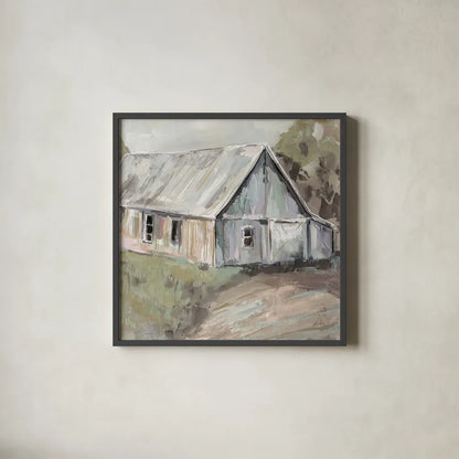 Going to the Country I Neutral by Jeanette Vertentes. Shown in a sleek black glass frame for a contemporary gallery look. Available as an archival giclee rolled canvas, fine art paper, or poster print. SKU 53451a.