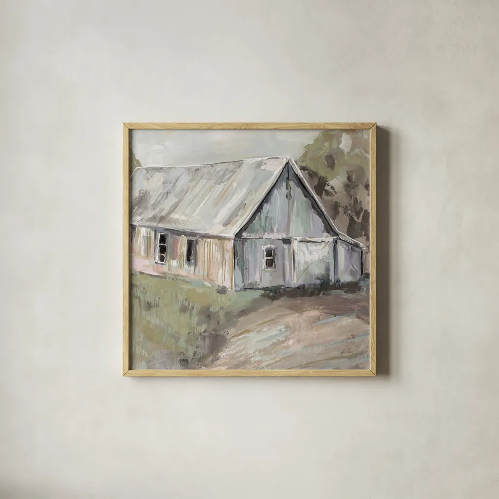 Going to the Country I Neutral by Jeanette Vertentes. Shown in a natural wood glass frame for a timeless modern aesthetic. Available as an archival giclee rolled canvas, fine art paper, or poster print. SKU 53451a.